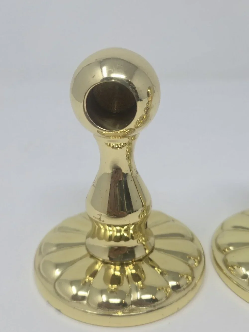 ​Set of 4 Vintage Polished Brass Curtain Rod Brackets Ball Top Scalloped Base